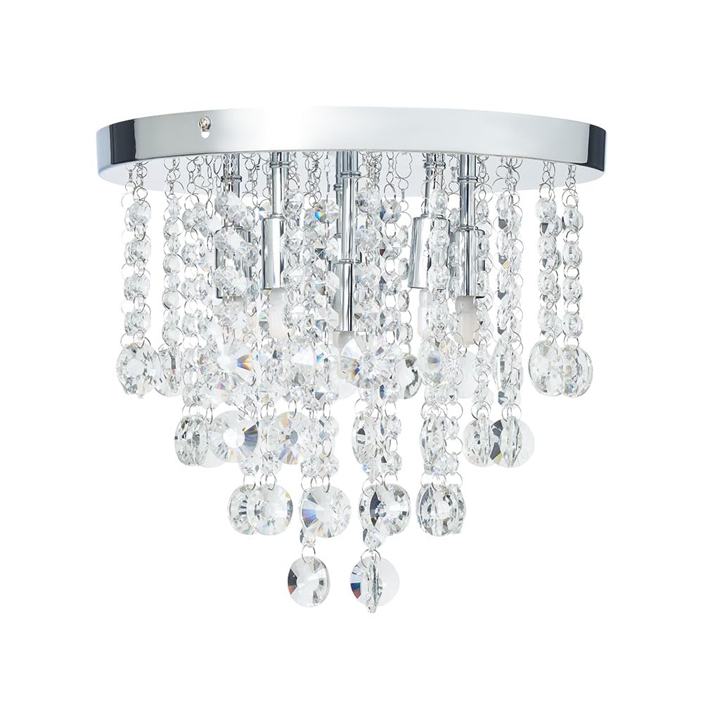 LITECRAFT Montego Ceiling Light Crystal Effect Flush - Polished Chrome (6 Light)