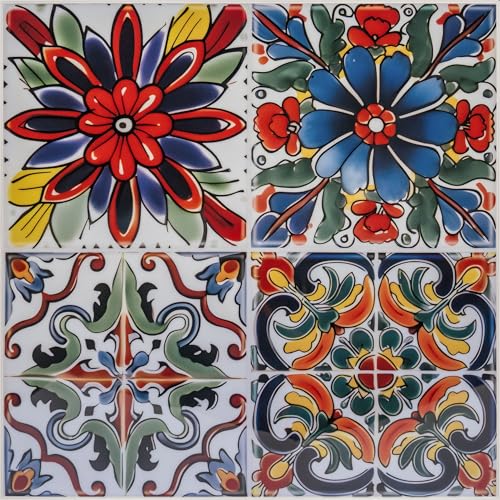 MurArtis 6 Sheets 9x9 Inch Peel and Stick Tile Backsplash Stickers, Talavera Mexican...