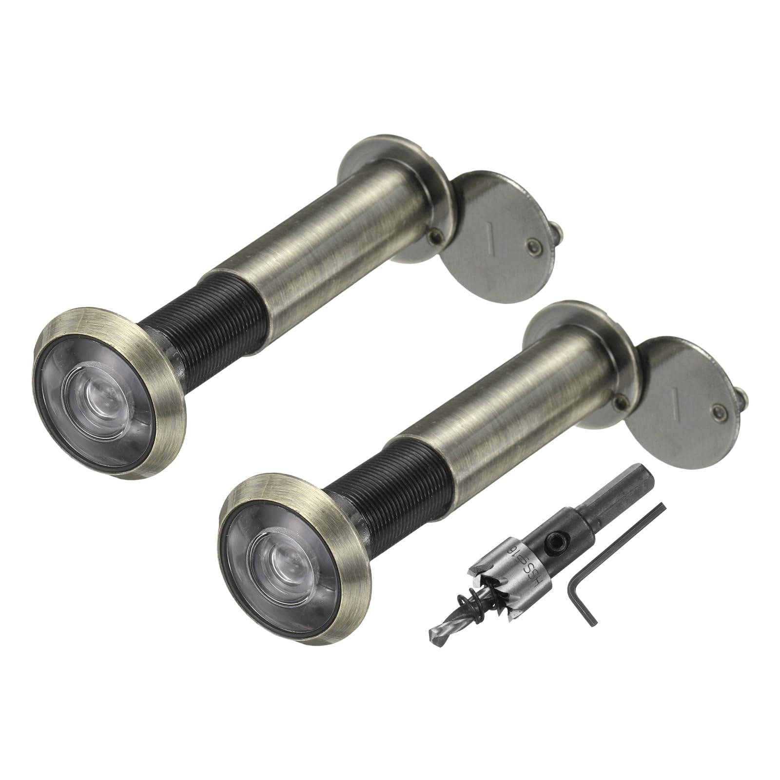 sourcing map Door Peephole, 2 Pcs Door Viewer Peephole with 1 16mm/0.63'' Drill Bit Kit Fit 2.6'' to 4.1'' Front Door 200 Degree Wide Angle Peepholes Reverse Privacy Covers, Bronze Brushed