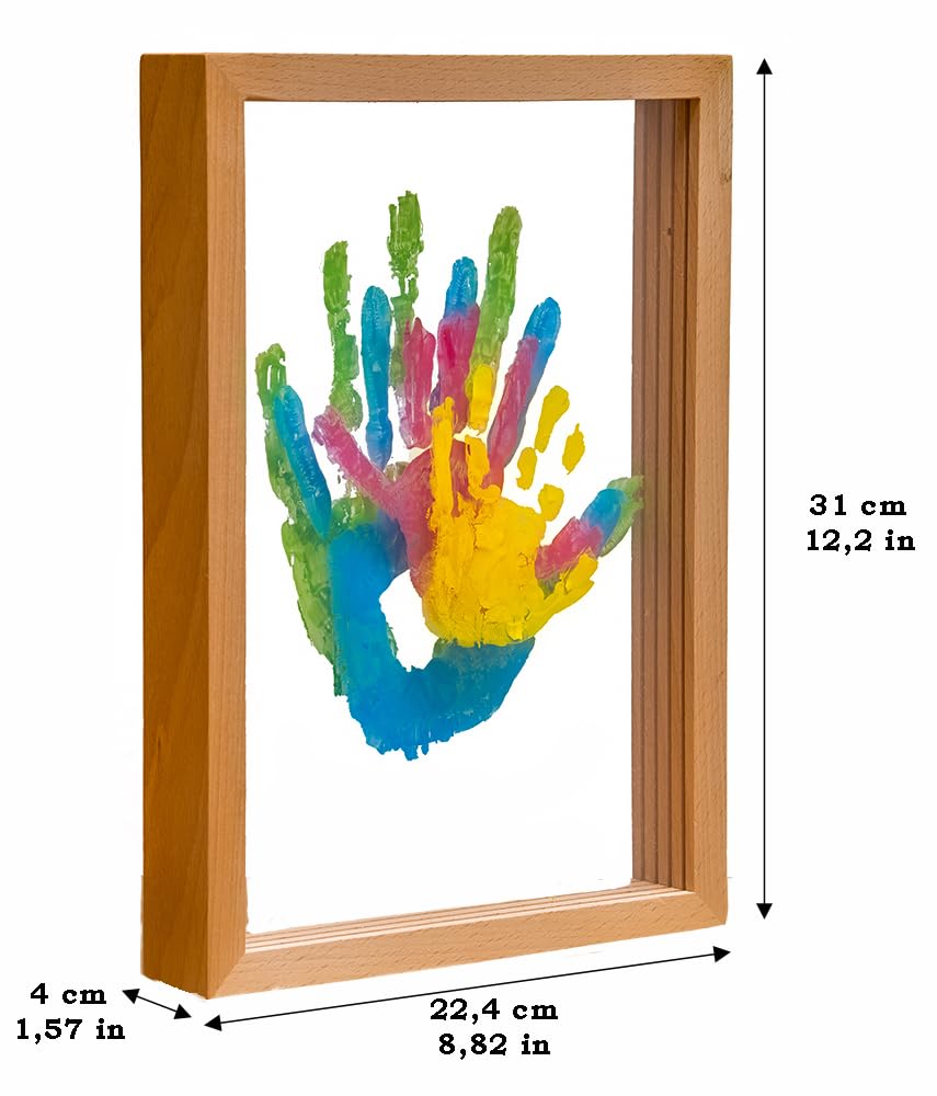 Kit di impronte familiari con cornice include vernici non tossiche-piastre acriliche strumenti per fai da te, perfetto per baby shower nuove mamme e decorazioni domestiche-regalo Emotivo (Legno)