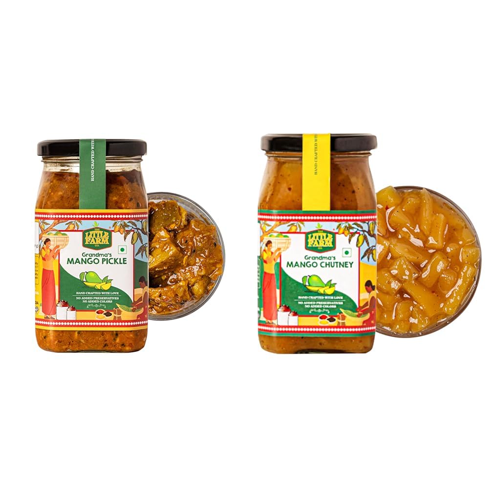 THE LITTLE FARM CO Punjabi Mango Pickle - Aam ka Achar | Less Oil Mustard Base Homemade Mango Pickles with Saunf, 400g and Sweet Mango Chutney - Aam ki Chutney 450g