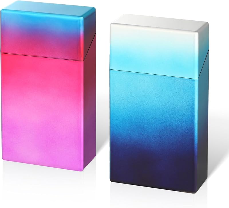 Cigarette case for 100's Can Hold a Small Lighter Suitable for 20 King Size Cigarette case Coin case Pill case Outdoor Weed Accessories for Women Men 2Pack (Blue Silver,Violet Blue, 100mm)