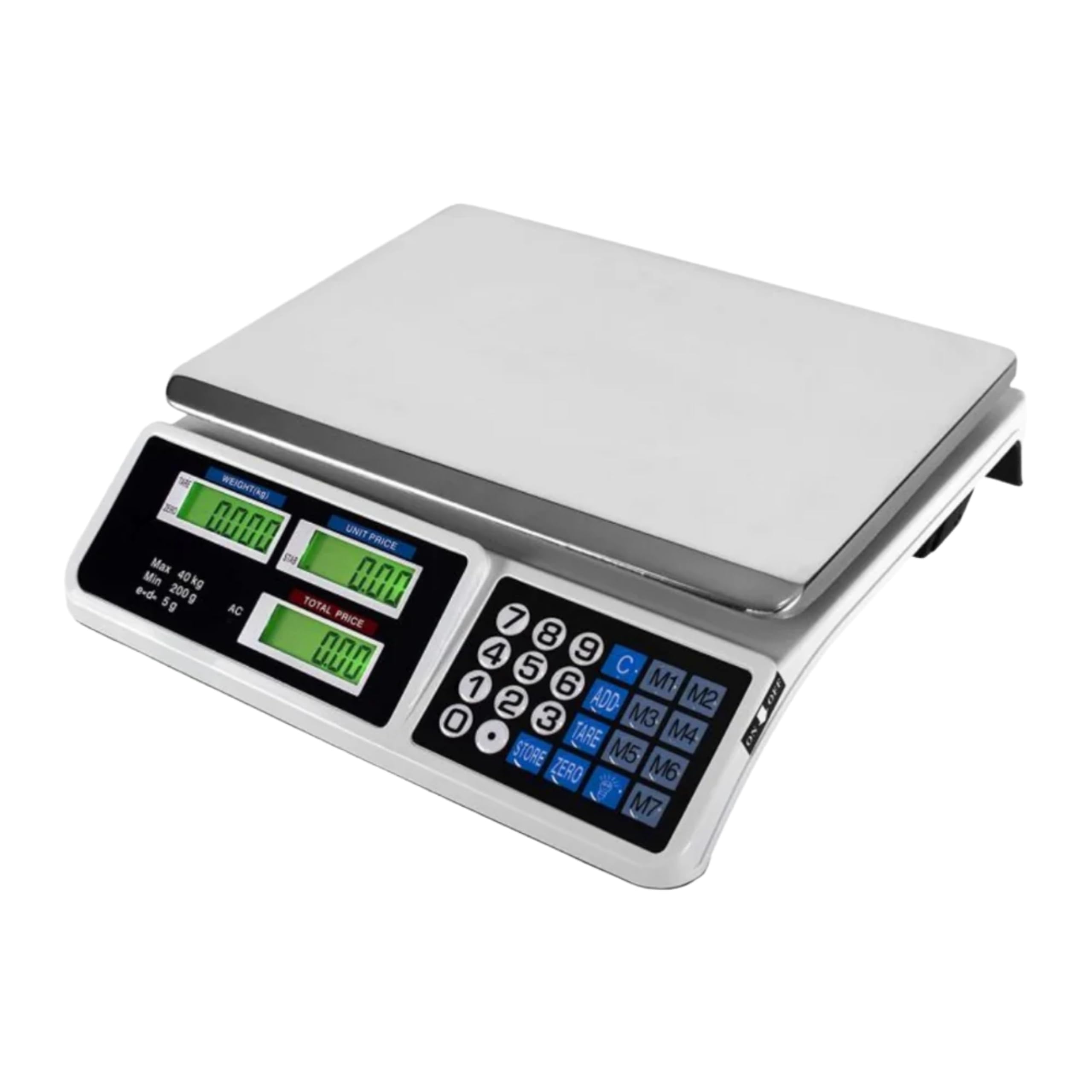 Yasta Bilancia Professionale Digitale da Banco 40kg, Alta Precisione 2g, per Alimenti e Pacchi, 7 Memorie Prezzi, 6 Display LCD Retroilluminati, Batteria Inclusa