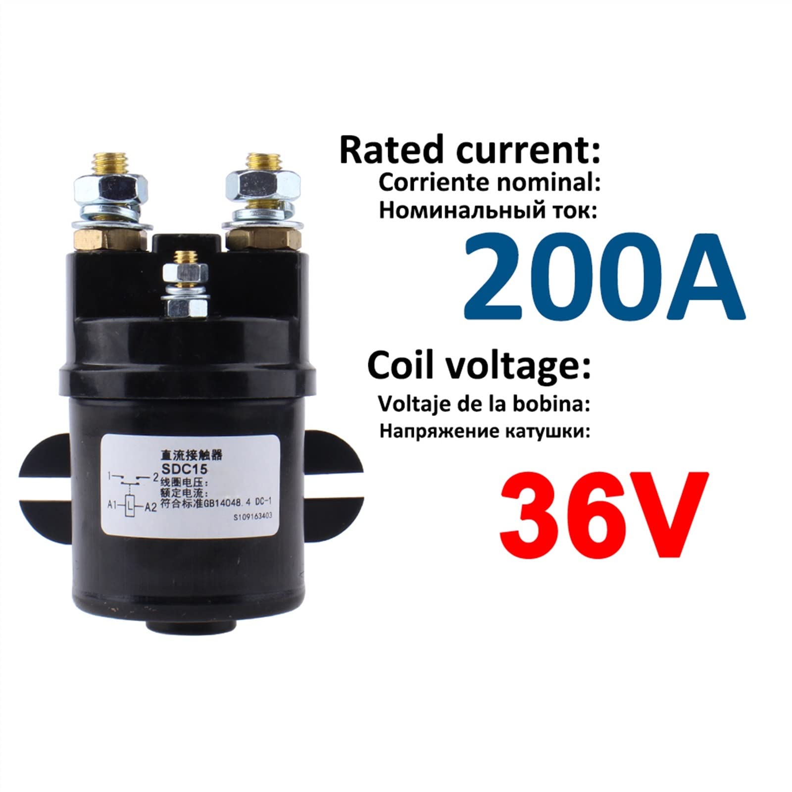 Stycznik SDC15-200A SDC15-100A DC6V 12V 24V 36V 48V 60V 72V 300A używany do pojazdów elektrycznych, maszyn inżynieryjnych, 1 sztuka (200a-36v)