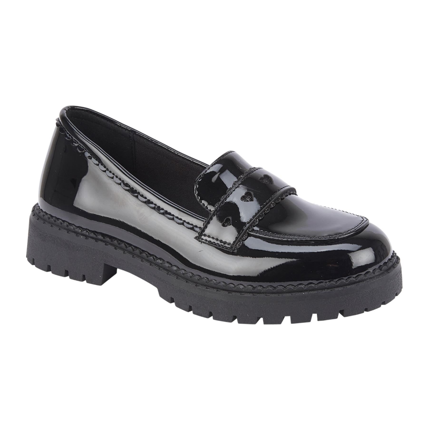 A2Z 4 Kids Mocassins pour filles - Noir - À enfiler - Bordure en forme de cœur - Semelle épaisse - Confortable - Durable - Pour la rentrée scolaire - Pointure 38 - Pour enfant à 36