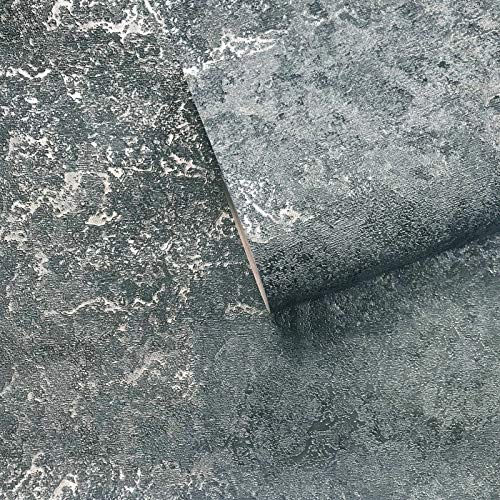 113 sq.ft Rolls Embossed Slavyanski wallcoverings Faux Plaster Effect Plain Vinyl Non-Woven Wallpaper Turquoise Dark Blue Silver Metallic Modern Textures Textured Decor coverings Paste The Wall only