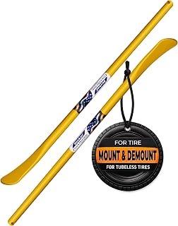 Bovkad 32 Inch Heavy Duty Tire Spoon Bars, 2-Pack Solid Steel Tire Irons for Truck SUV Semi Tires - Non-Slip Grip Yellow