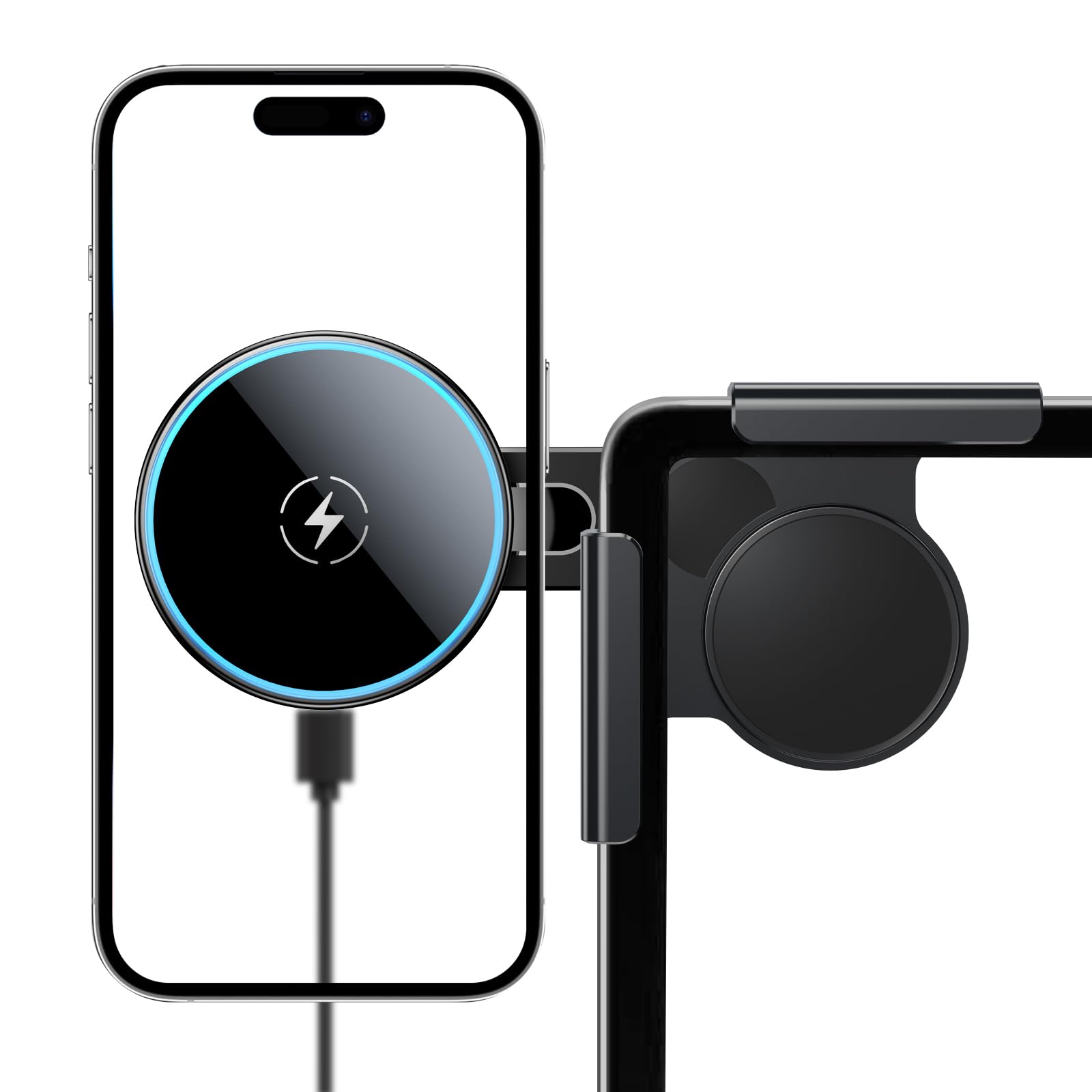 Qi2 uchwyt na telefon komórkowy z certyfikatem 15 W do Tesli Model 3/Y/X/S MagSafe magnes samochodowy z kablem C-C o długości 1 m, do iPhone'a 12-17 i MagSafe