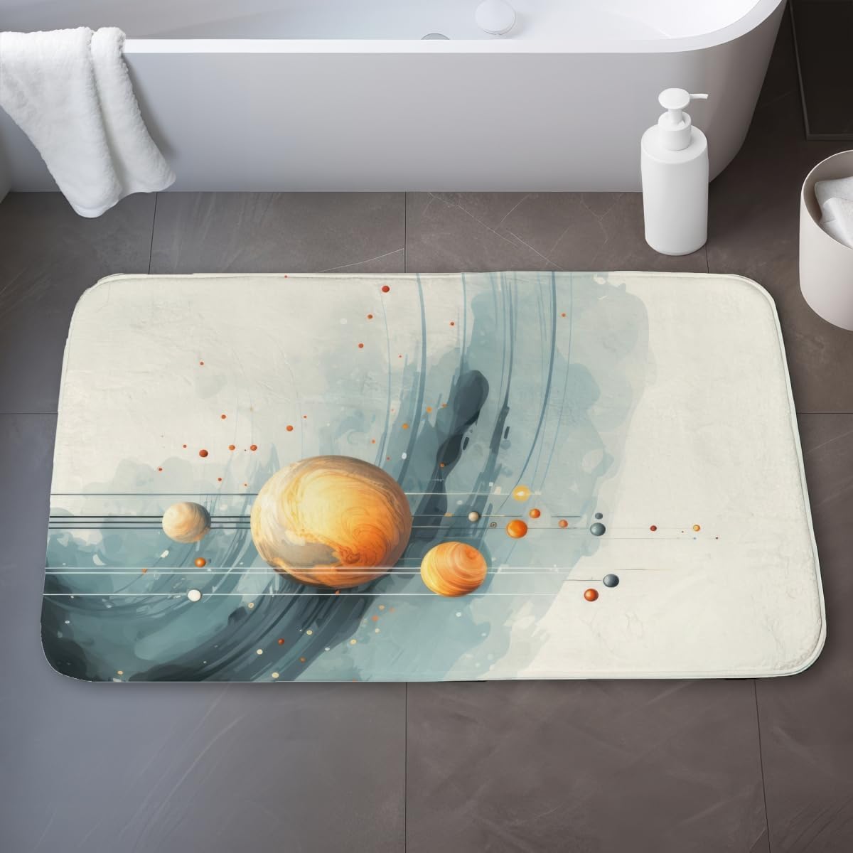 MWW C1BM213497FB6A 21 x 34 in. Hanging Planets White Bath Mat - Stylish Home Decor Accent