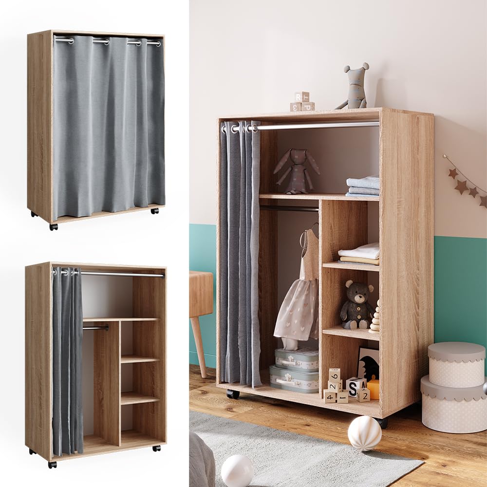 Vicco Armario de Ropa Doros, Sonoma, 100 x 146.6 cm Abierto, con Ruedas, para el Almacenamiento Flexible de Ropa y Accesorios