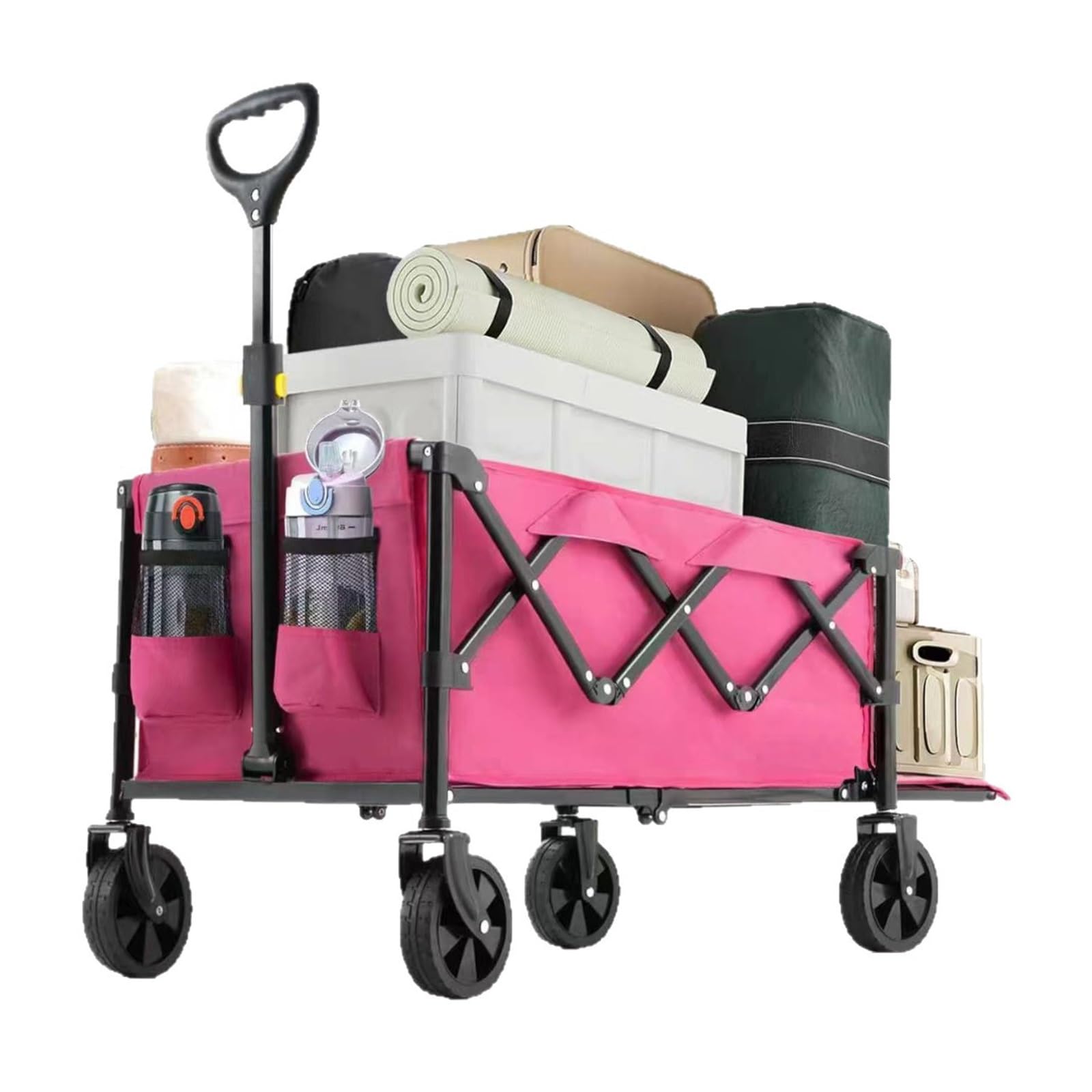 Carrello da campeggio pieghevole con ruote, carrello da esterno per spiaggia, giardino, campeggio, pesca, bambini, portatile e versatile
