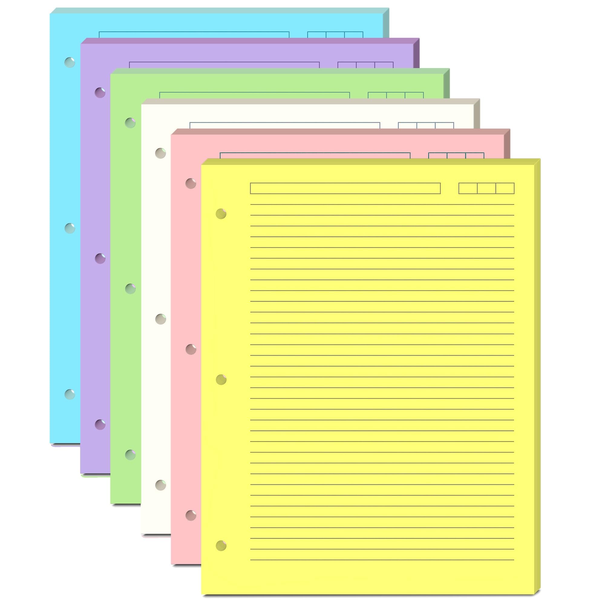 Colored Filler Paper – 8.5” x 11” College Ruled, 120 Sheets (6 Colors), 3-Hole Punched – Loose Leaf Refill for Binders, School, Planning & Journaling