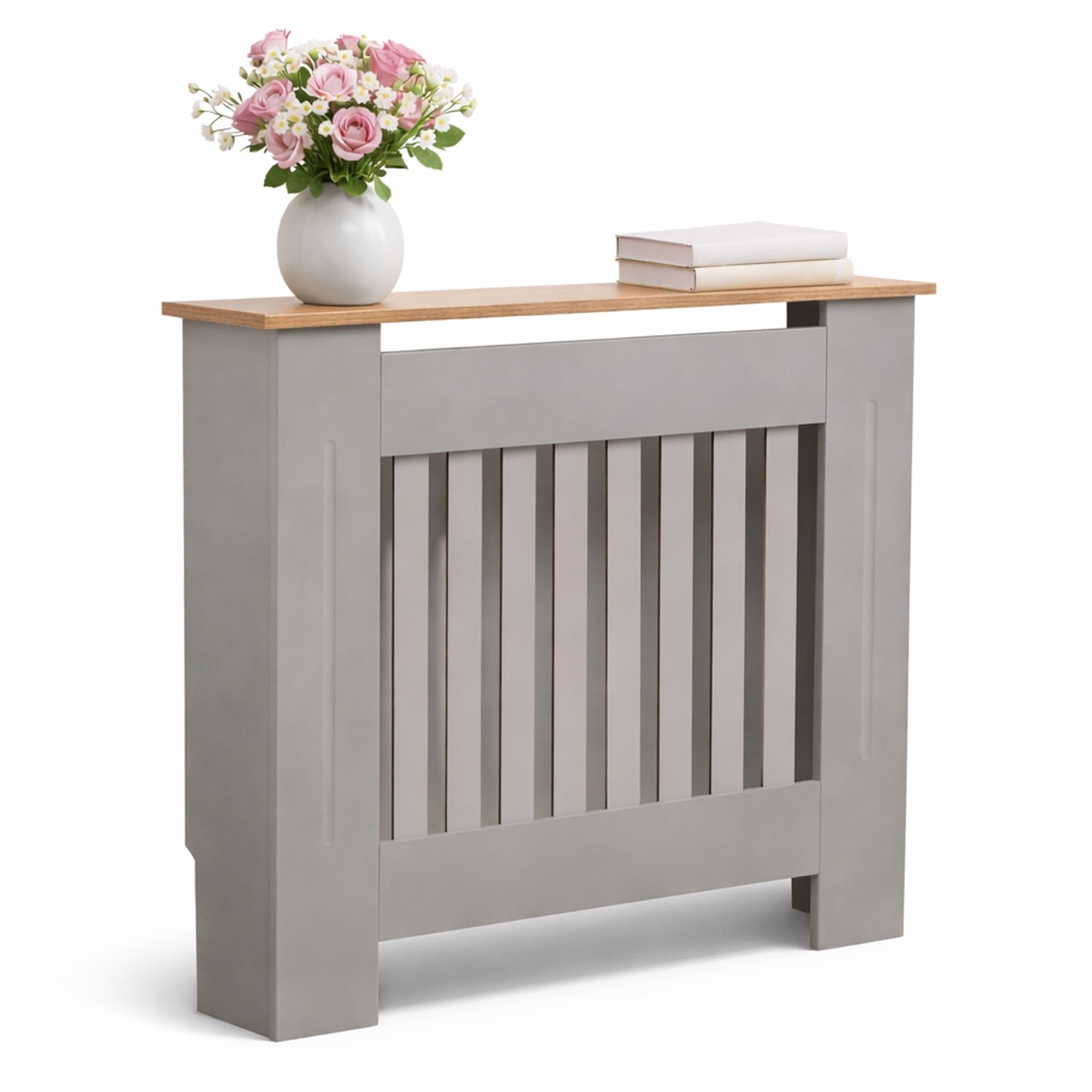Oypla Small Grey Wooden Slatted Grill Radiator Cover MDF Cabinet