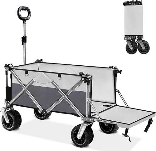 Carrito de playa con ruedas grandes y freno, plegable de 180 L, plegable, para servicio pesado, portón trasero extensible, para arena, camping,