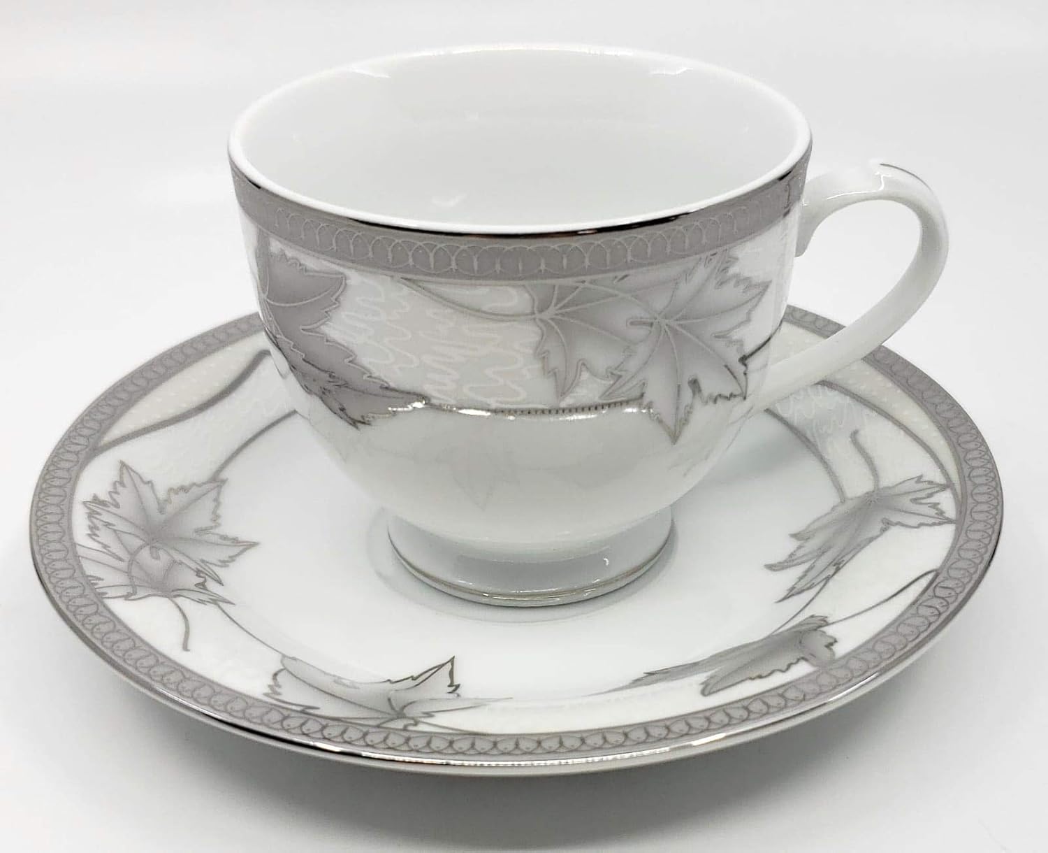 24 Piece Porcelain Tea or Coffee Dessert Serving Set (Silver Leaves Pattern)