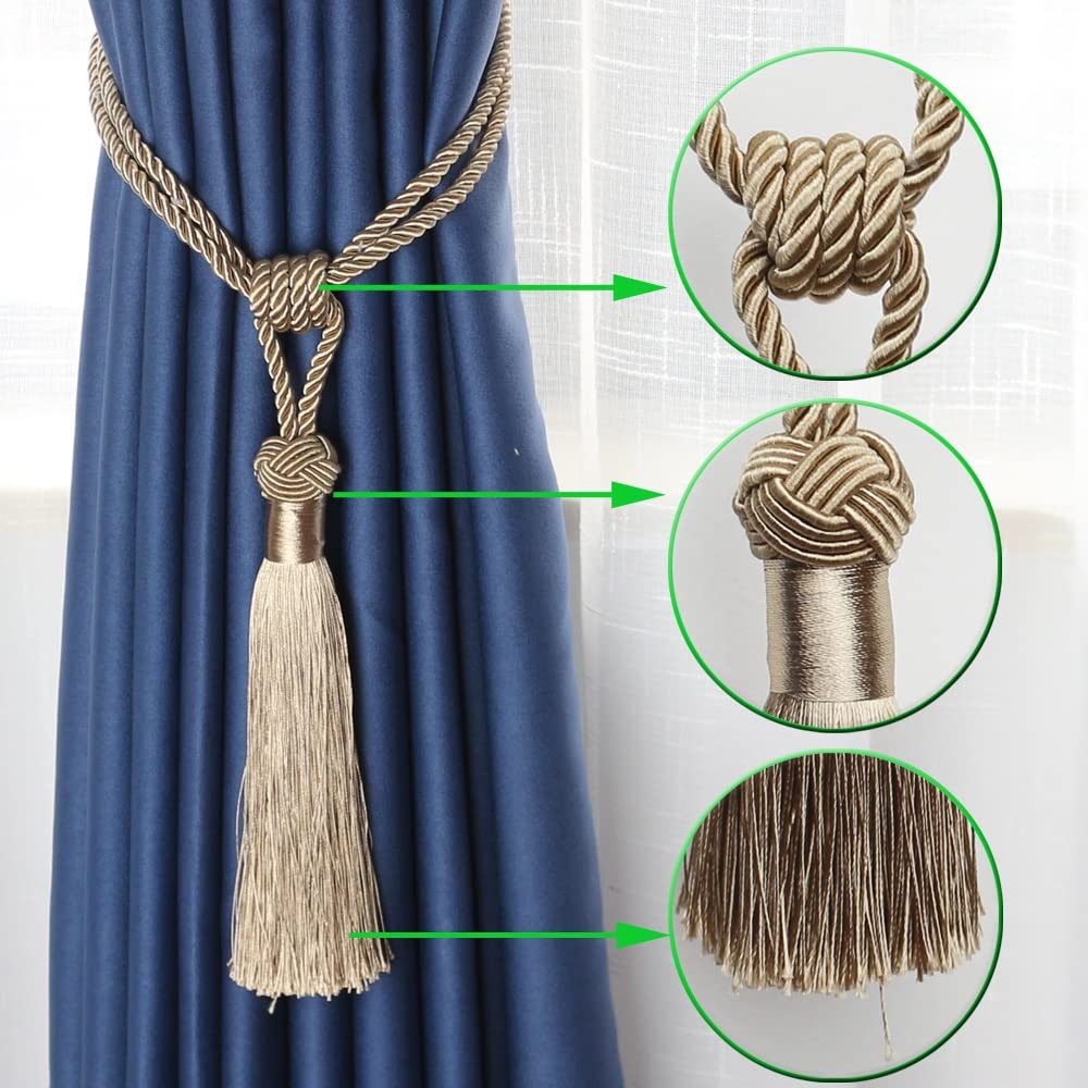 Générique Rideau Embrasse Boule Suspendue Glands Pendentif Ajuster Tressé Boucle Corde Retenues Fenêtre Draperie (Couleur : Argento, Taille : 65cm) (Argento 65cm)