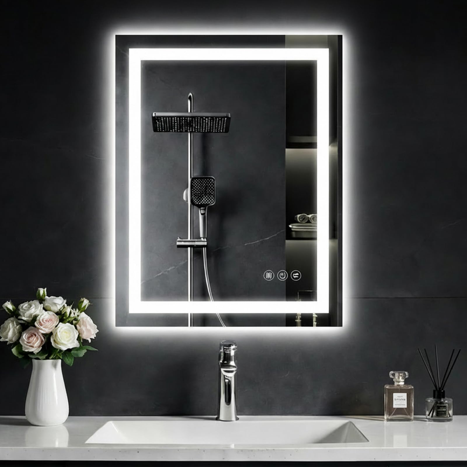 24x 32 LED Bathroom Mirror with Light Front and Backlit Controlled Anti-Fog 3 Colors Led Mirror Dimmable LED