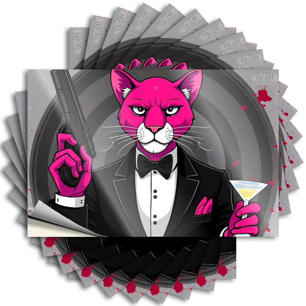 Pkrd Men's Colour Funny Car Decals Pink Panther In Tuxedo Holding Gun And Martini. Stickers 10Pcs Stickers For Your Car Bar Accessories Man Cave(8X12cm)