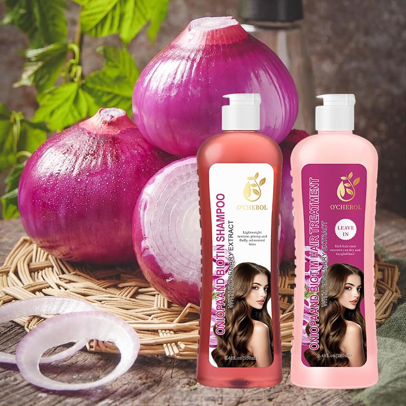O'CHEROL Onion Hydrosol Shampoo with Biotin & Rosemary Shampoo and Conditioner Set for Hair Growth, Natural Organic Hydrating Moisturizing Formula for Dry Hair, Oil Control, Plump & Fluffy Volume