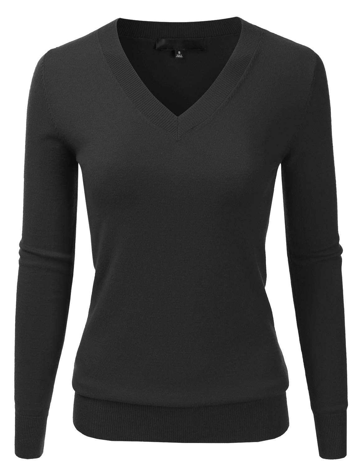 EIMIN Women's Long Sleeve V-Neck Slim Fit Pullover Soft Knit Top Sweater (S-XL)