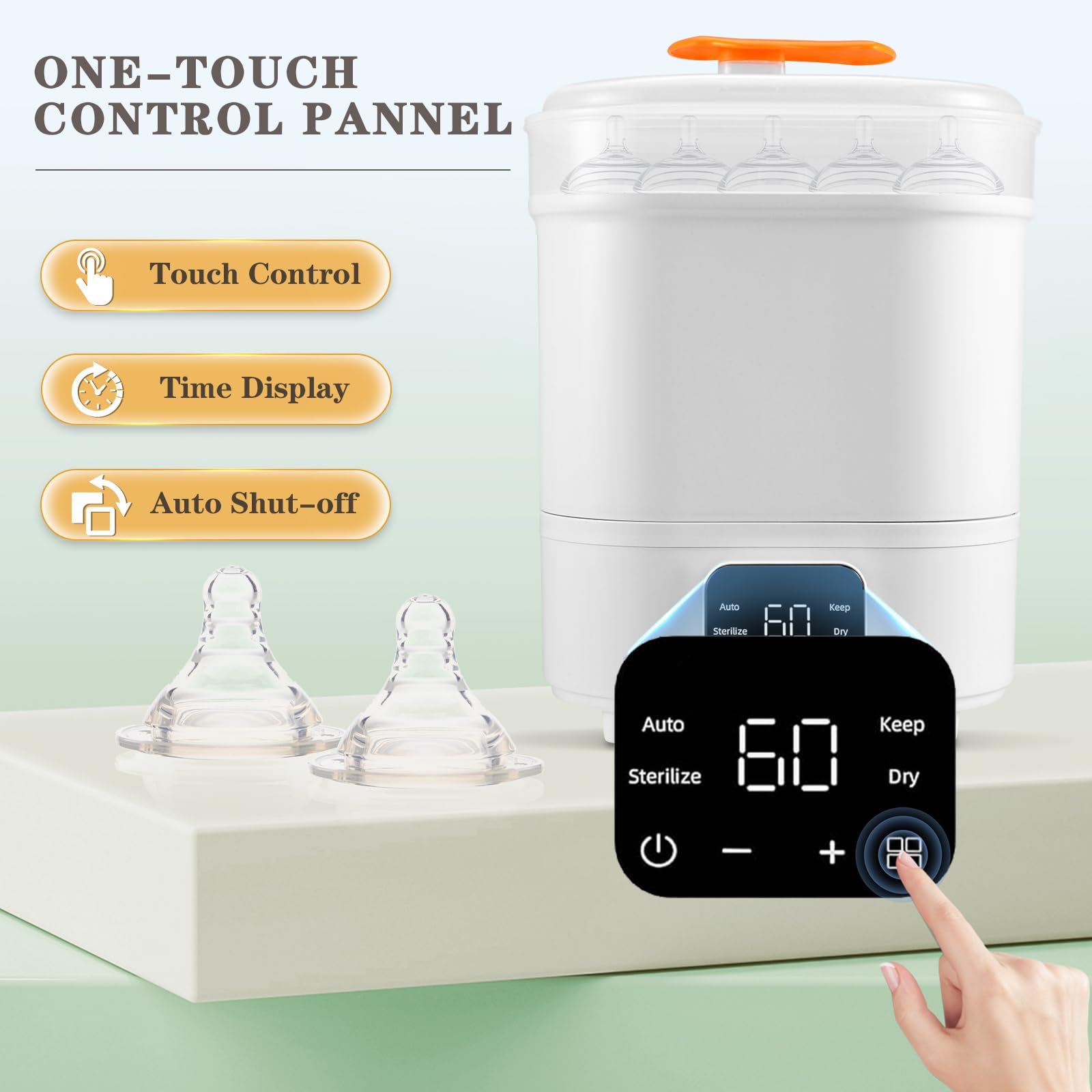 Sterilisator für Babyflaschen mit Trockner, Keramik-Vaporisator | 6-in-1 Dampfsterilisator für 6 Flaschen. Rostfreie Keramik-Heizplatte für leichte Reinigung, Auto-Trocknung & 24h-Modus.