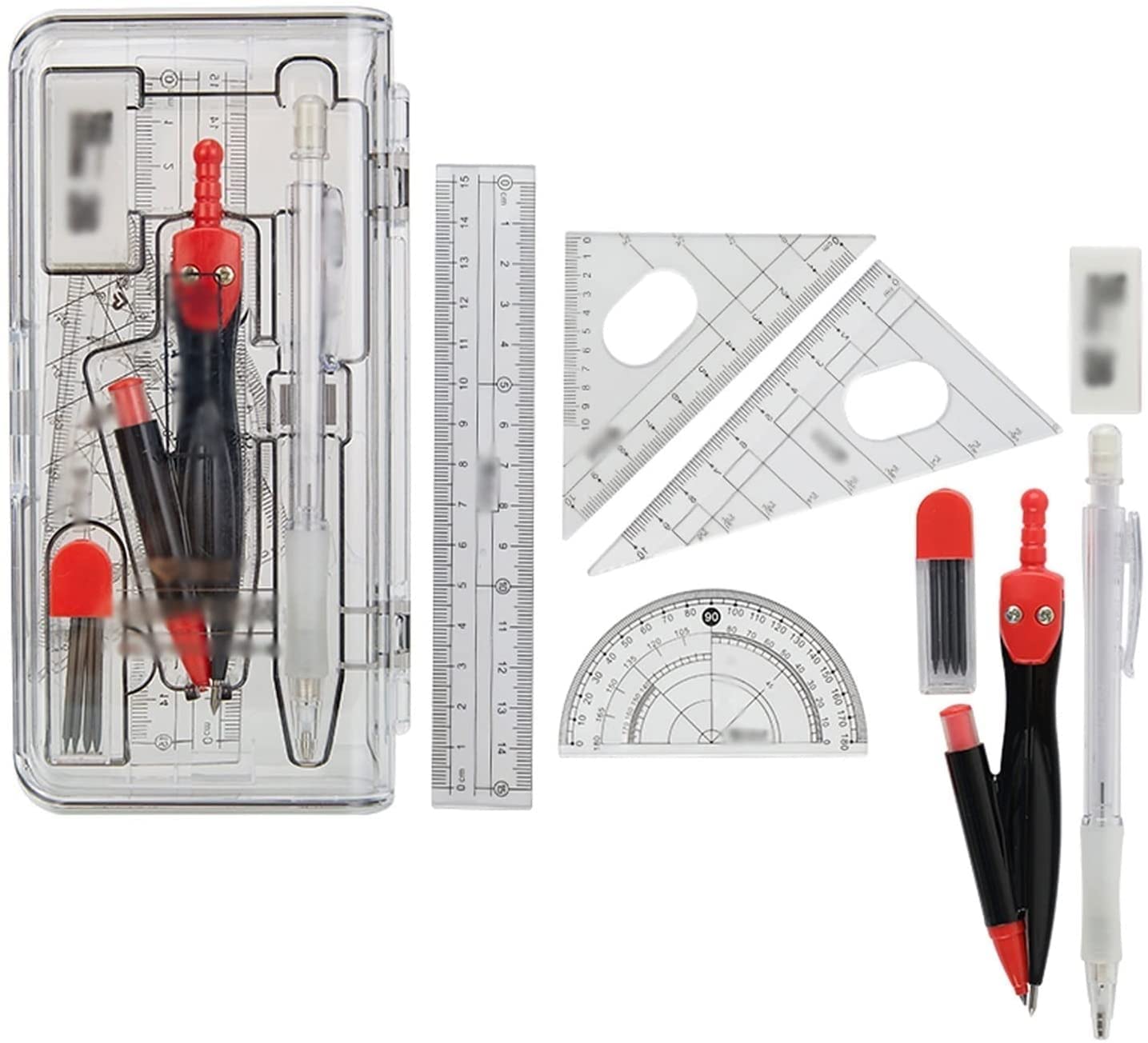 Set di compassi Set di 8 Pezzi di Forniture per Studenti con righelli, goniometro, Compasso, Gomma, ricariche di Mina, Matita per Disegno e Disegno, Set di Geometria(B)