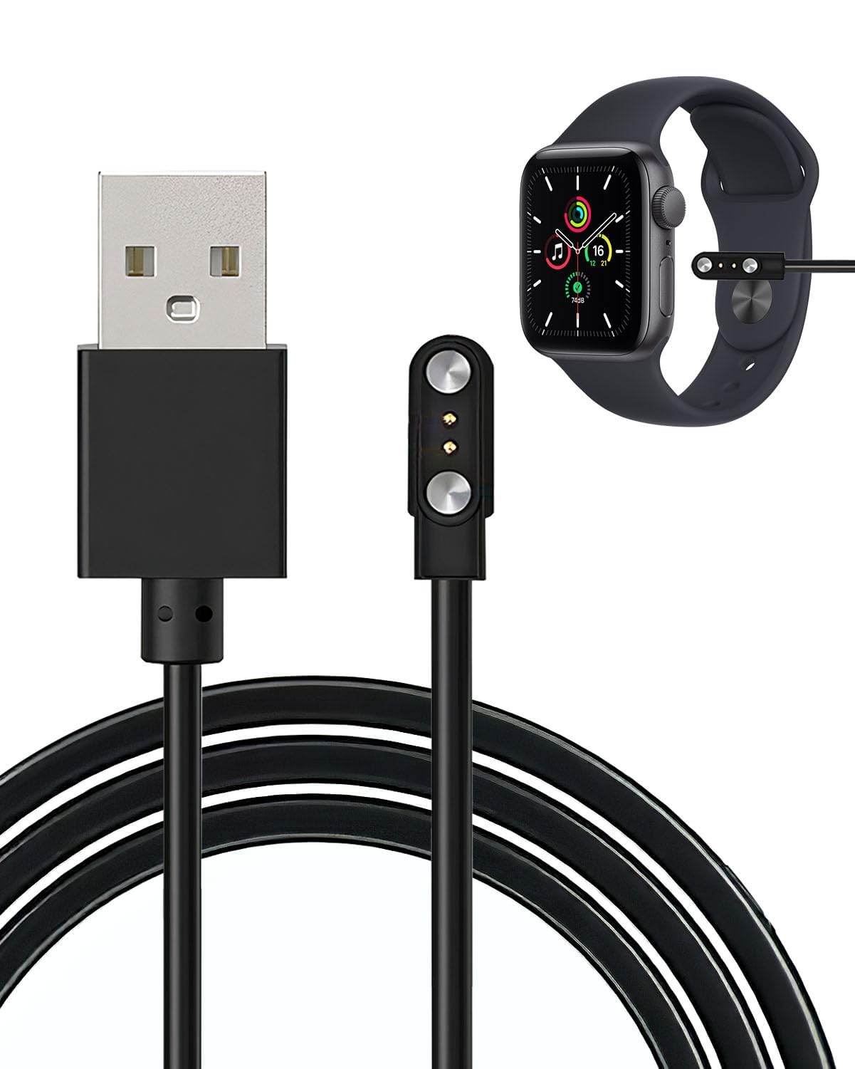 Caricabatterie Magnetico Smartwatch Universale - Cavo USB A 2 Pin Con Spaziatura 4mm - Foto 3