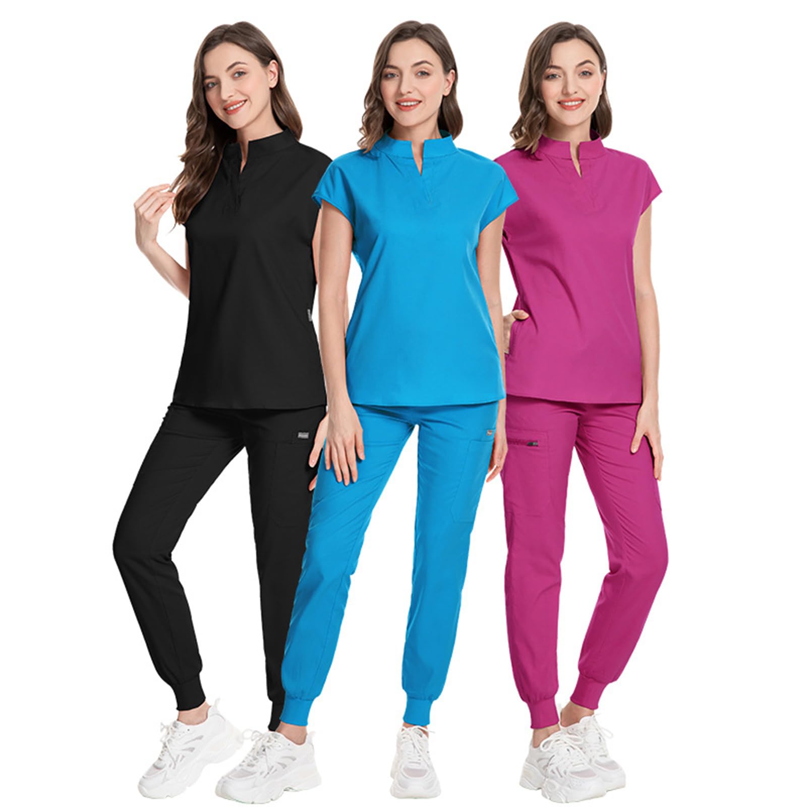 Moda Uniforme Infermieri, Uniforme Sanitaria Donna Colletto Rialzato Abbigliamento Medico Scollo a V Adatto per Infermieri, Dentisti