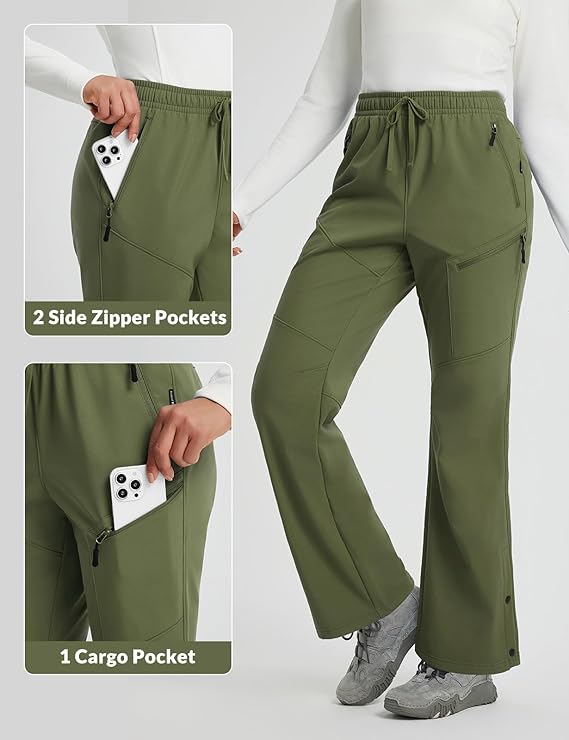 baleaf Dames Fleece Gevoerde Skibroek Thermisch Waterafstotend Softshell Uitlopende Broek Dames Wandelen Wandelbroek met Ritszakken, Blauw, XL