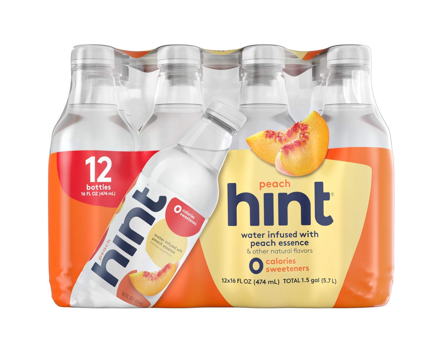 Hint Water Peach, Pure Water Infused with Peach, Zero Sugar, Zero