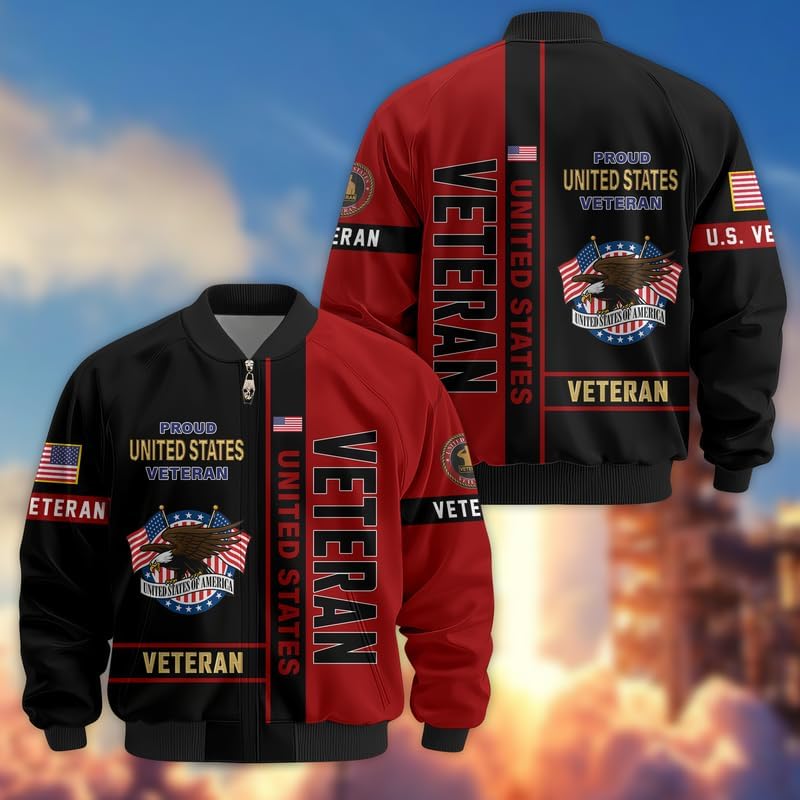 Veteran Bomber Jacket - Proud Men Military Jacket, Waterproof Coat, Veterans Day Gifts, Father's Day Gift