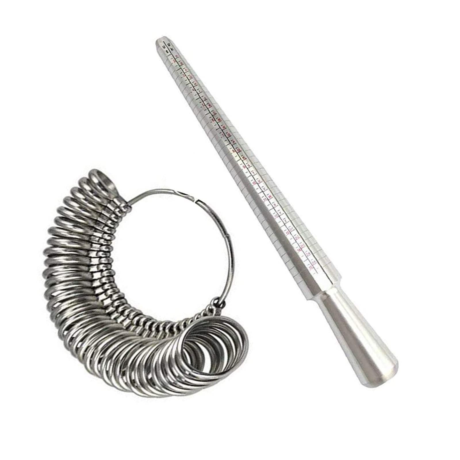 2 pièces Mesure de Taille de Doigt Set, Mesure Bague Doigt, Mandrin à anneau pour mesurer le diamètre des anneaux, taille standard Royaume-Uni, UE, États-Unis (argent)
