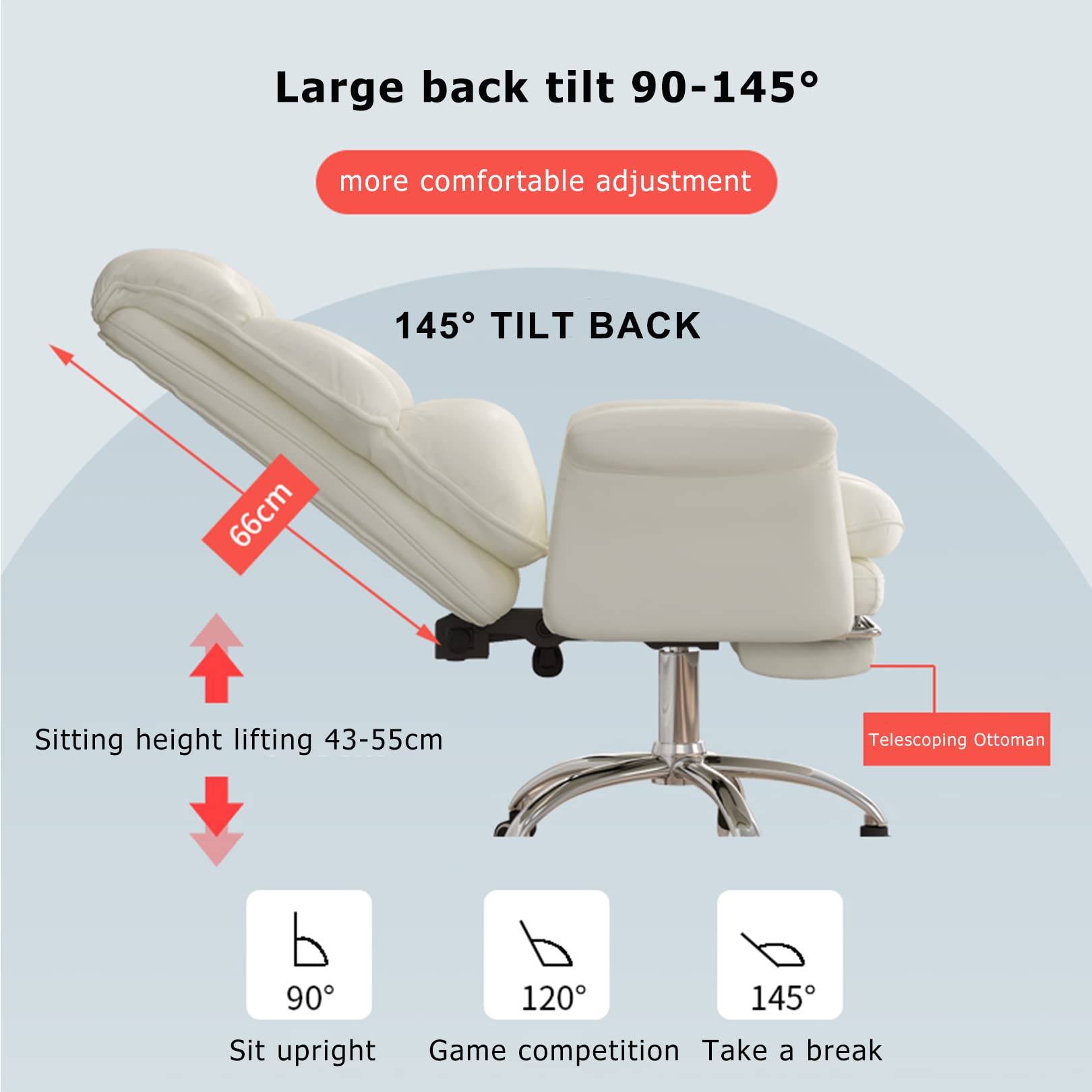 Amseatec Sedia Ufficio Direzionale In Pelle PU Con Braccioli Ribaltabili – Ergonomica – Seduta Extra Large – Fino A 180 Kg - 2