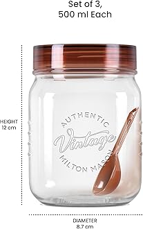 MILTON Vintage Airtight Containers with Spoons for Kitchen Storage, Food Grade Plastic, Stackable & Transparent Organizer Jars, Masala Dabba, Set of 3 (500 ml each) for Tea, Coffee, Sugar, Dry Fruits