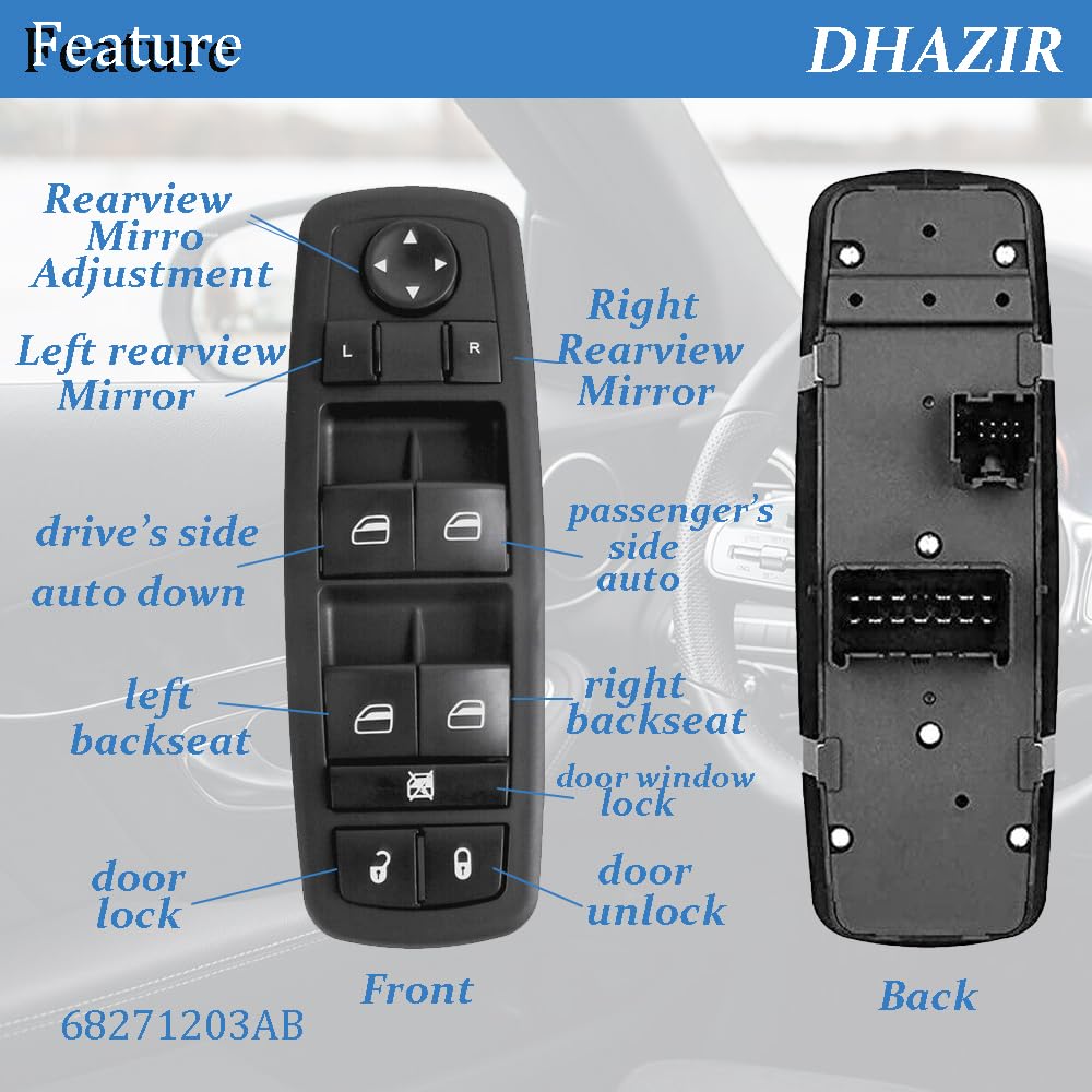 68271203AB Power Window Master Switch Front Driver Side Left Fit for Dodge Dart 2013-2016, fit for Jeep Cherokee 2014-2016, fit for Chrysler 200 2015-2016 Replace 56046553AC 68271203AA