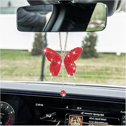 Miniatura 10 de zipelo Accesorios de automóvil con diamantes de mariposa brillante, dijes de cristal para espejo retrovisor de automóvil para mujeres, decoración de
