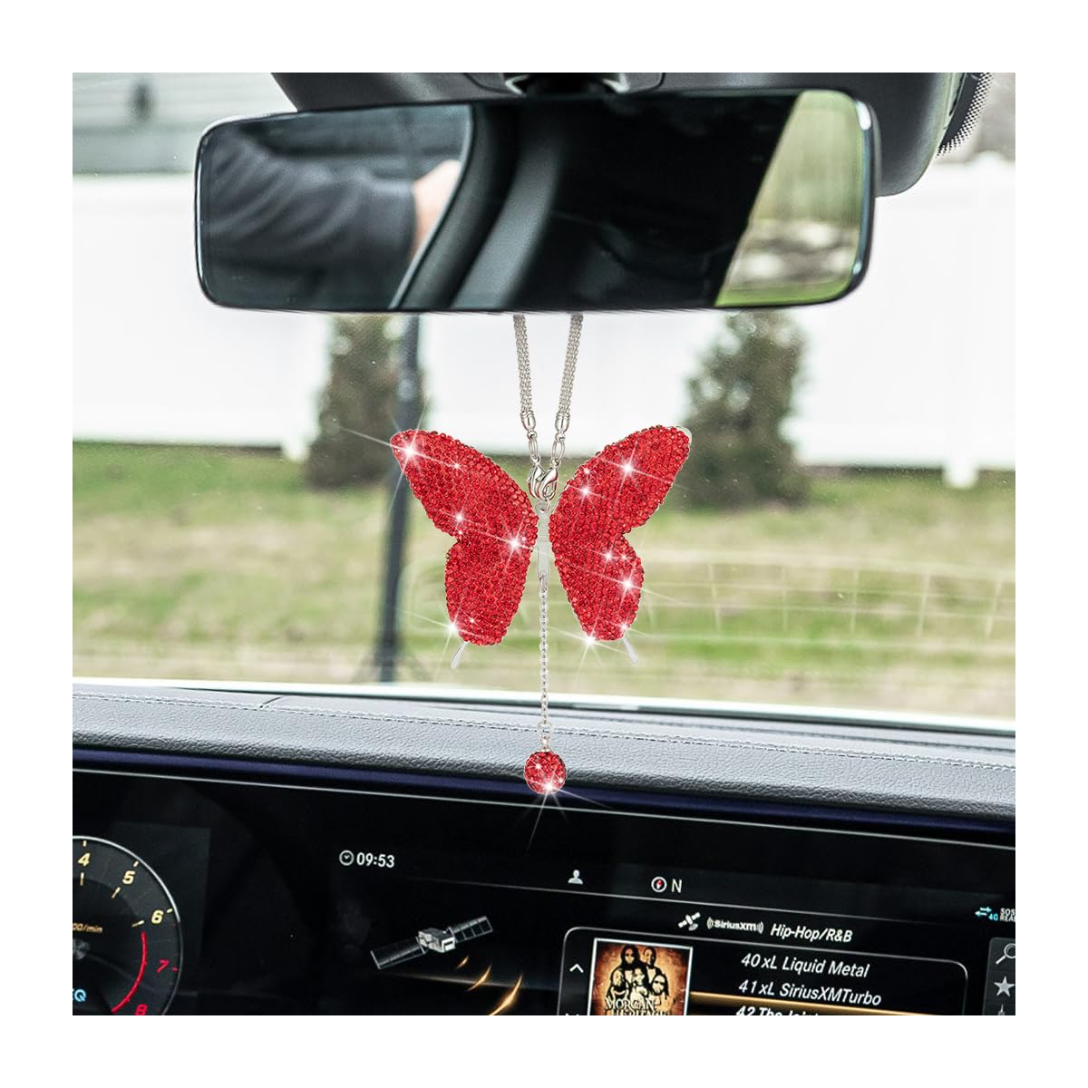 Ornamento da Appendere Auto, Elegante Appendere per Auto Farfalla Ciondolo per Specchietto per Auto con Strass Estetica Ciondolo per Auto per Specchietto Retrovisore per Donna (Nero