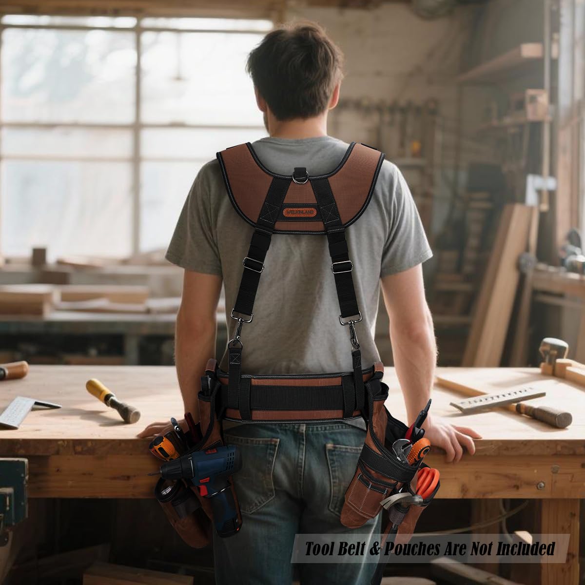 WELKINLAND Tirantes de cinturón de herramientas resistentes, cómodos tirantes acolchados para bolsa de herramientas, tirantes de bolsa de herramientas totalmente ajustables, tirantes RipStop para