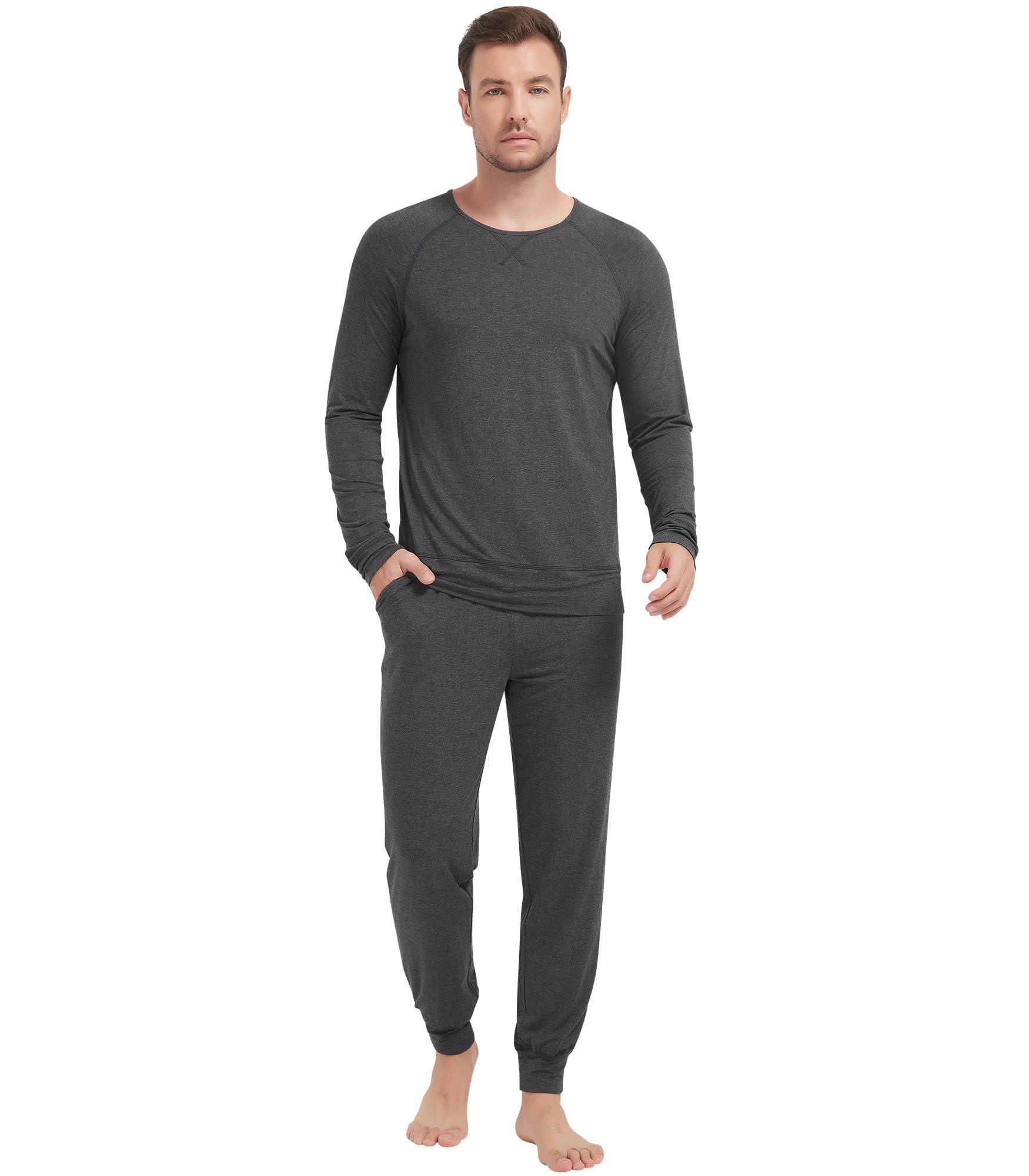 NACHILA Mens Pajamas Set Viscose Made from Bamboo Crew Neckline Top Pjs
