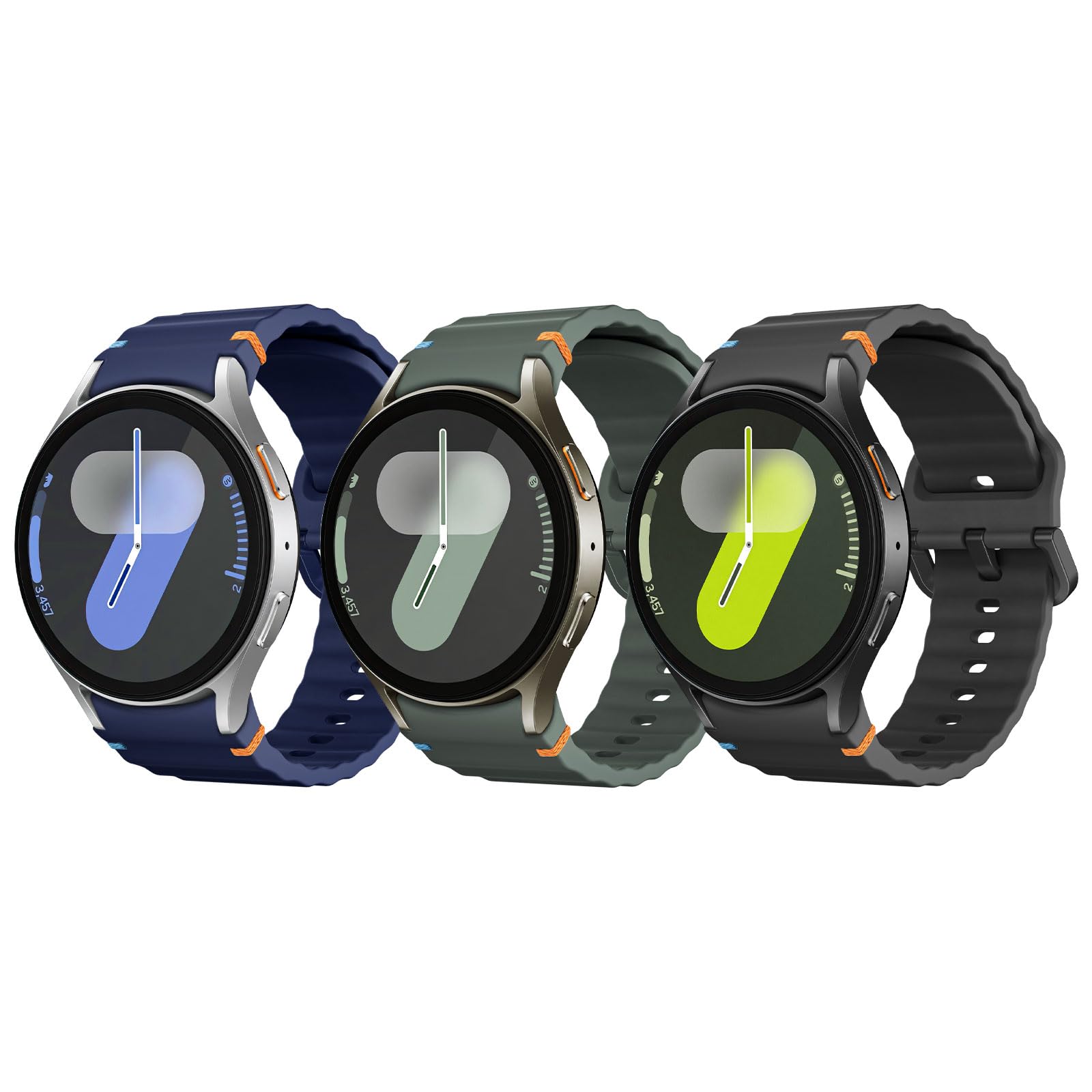 Astorgos 3 Pack Sport Bands Compatible with Samsung Galaxy Watch 7 FE 6 5 4 Band 40mm 44mm, No Gap Soft Silicone Strap for Galaxy Watch 6 4 Classic 43mm 47mm/5 Pro 45mm Men Women