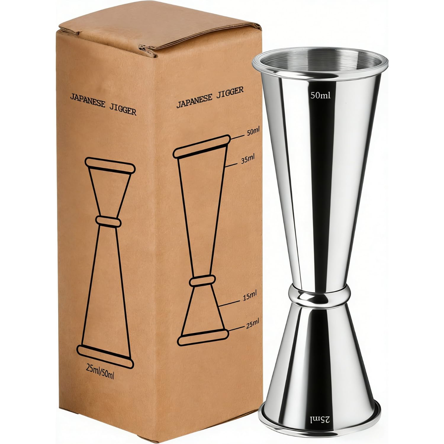 Spirit Meet 25/50 ml & 15/30 ml roestvrijstalen schotmaatregel, dubbele jigger, cocktaildrank, sterke drank, maatregelen, beker voor bar, wijncocktail met sterke drank, schenkers en borstels