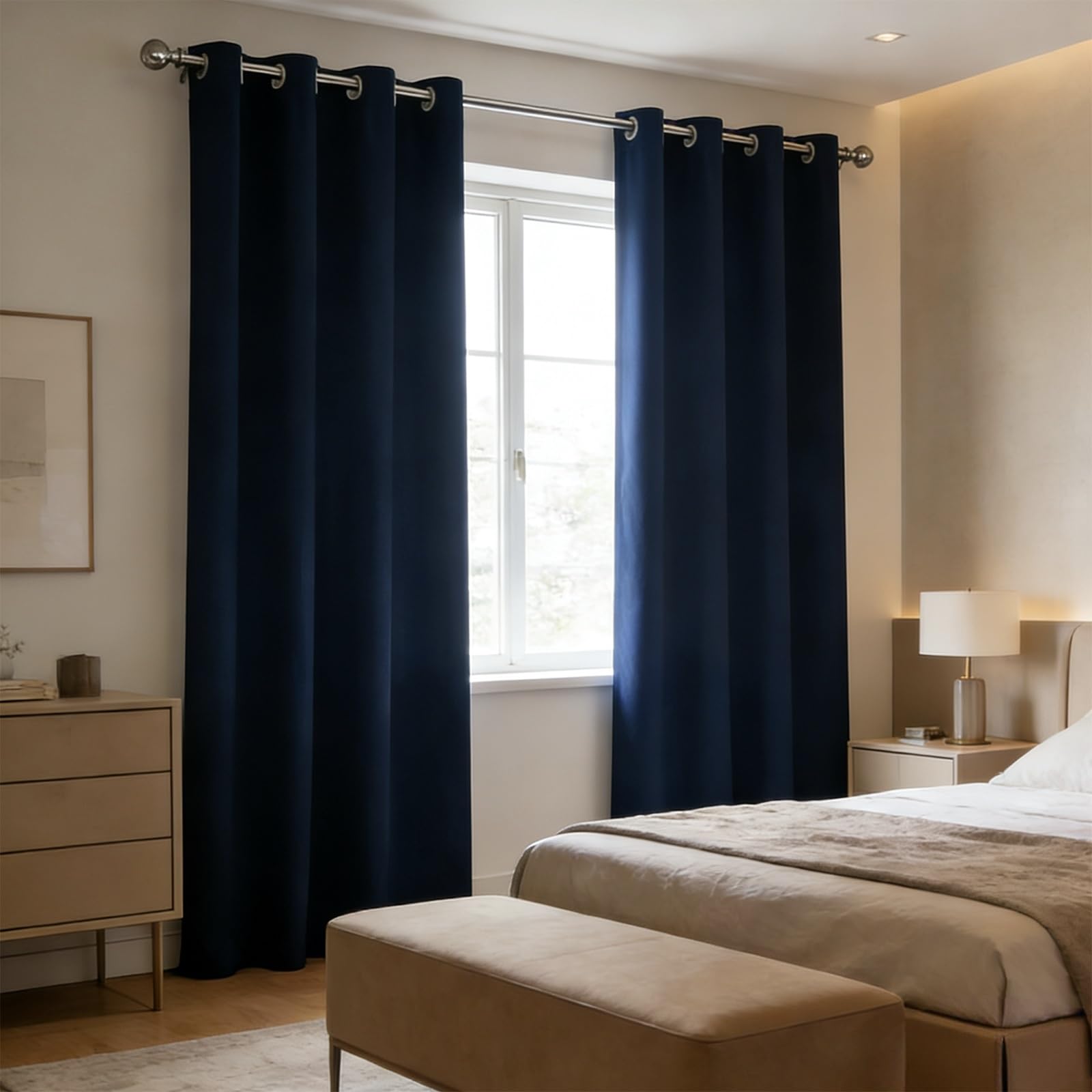 Rideaux opaque 260 x 145 cm bleu marine occultant thermique anti froid