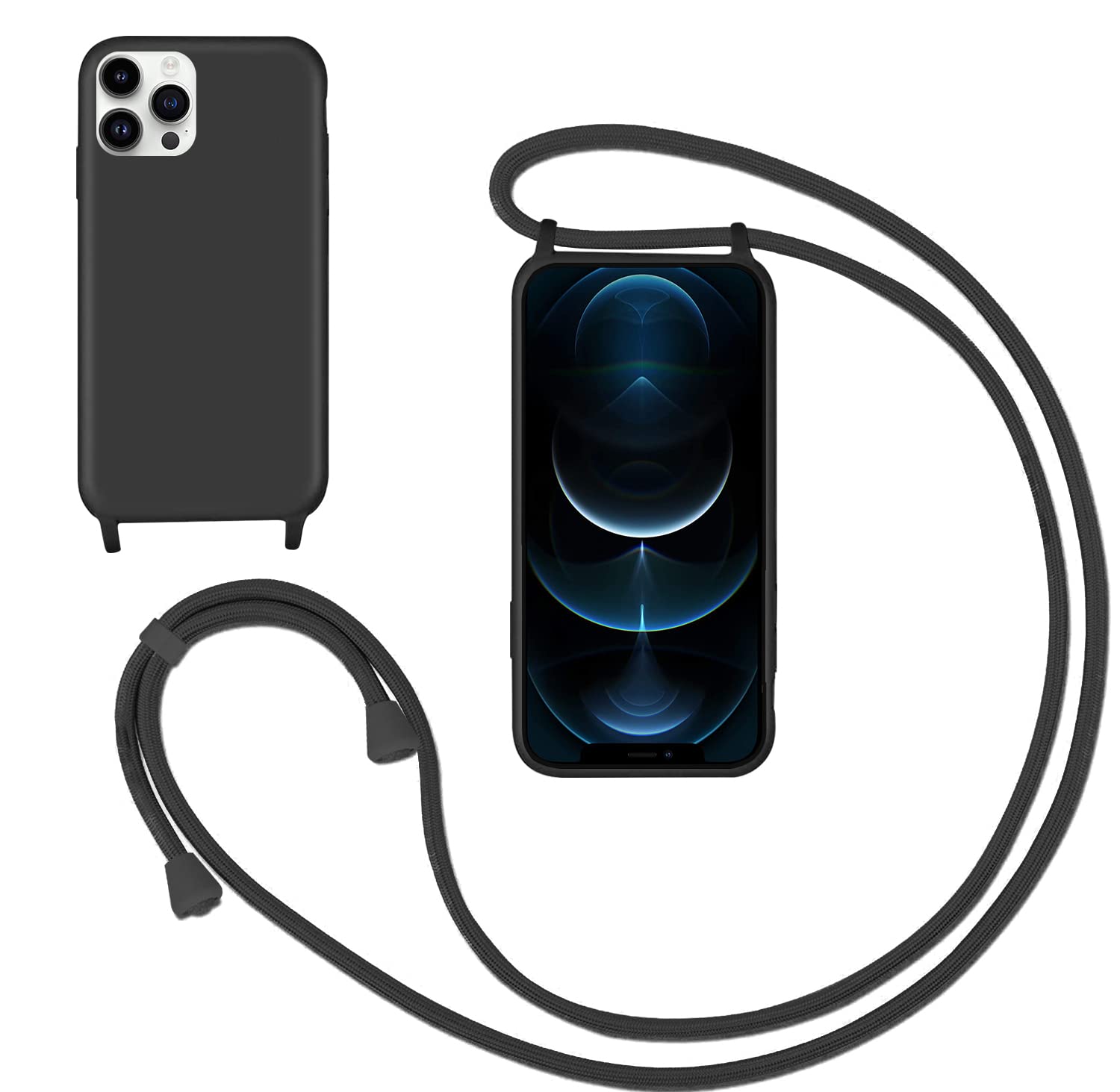 Custodia per iPhone 12 Pro Max, in nylon, con tracolla in silicone, per