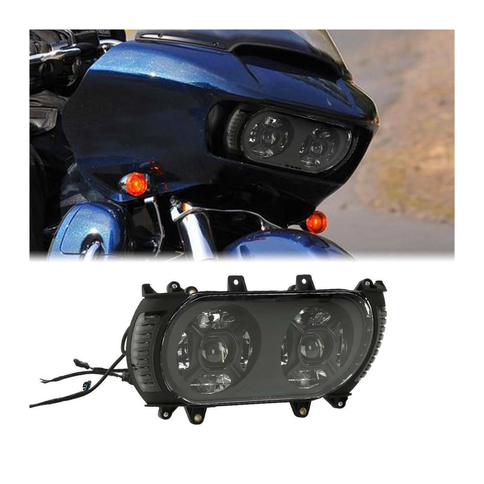 Dual Headlight Side Turn Signal Light Compatible with Harley Road Glide FLTRX 2015-2023 LED Motorcycle(B-Chrome-Headlight)