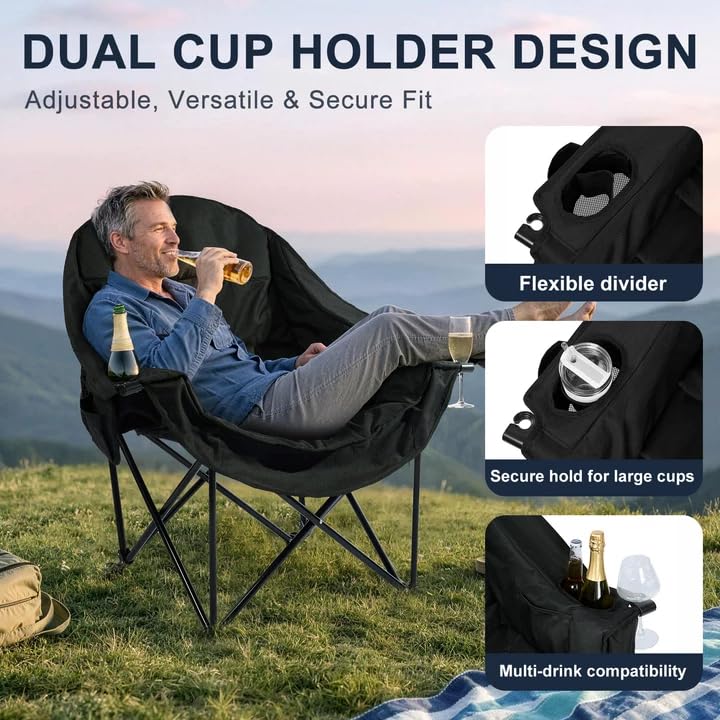 Image of Oversized Camping Chair for Adults, 500 LBS Heavy Duty Folding Chair, Black