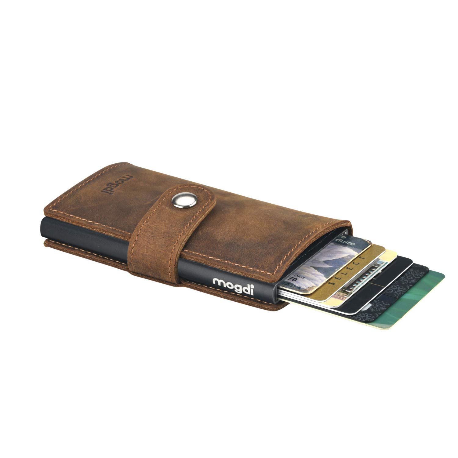 Mini Premium Herren Geldbörse, RFID/NFC Schutz, Slim Wallet mit Münzfach, Druckknopf & Kartenetui, aus A++ Echtleder, bis zu 6 Karten, Business Portmonee für Männer