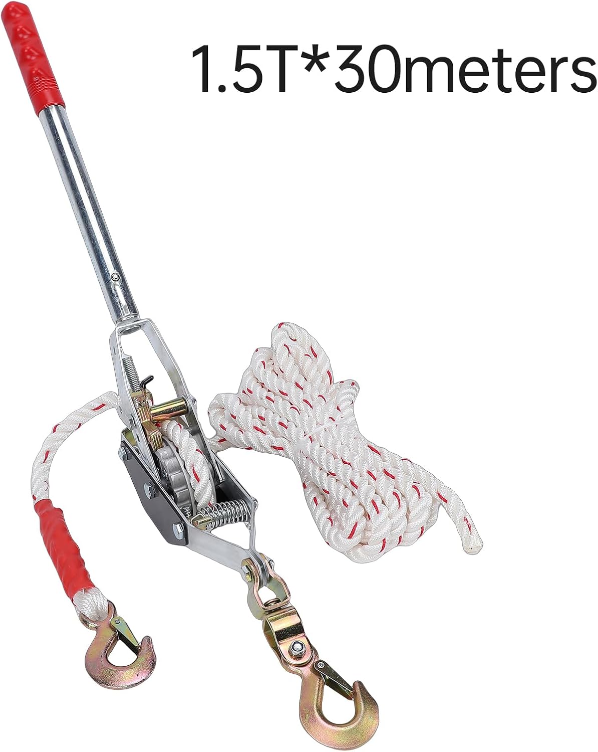Irfora Heavy Duty Manual Ratchet Rope Cable Puller for Lifting Pulling Towing, 3307 Lbs Load Capacity Industrial Steel Wire Rope, Ideal for Construction & Automotive (1.5T*30meters)