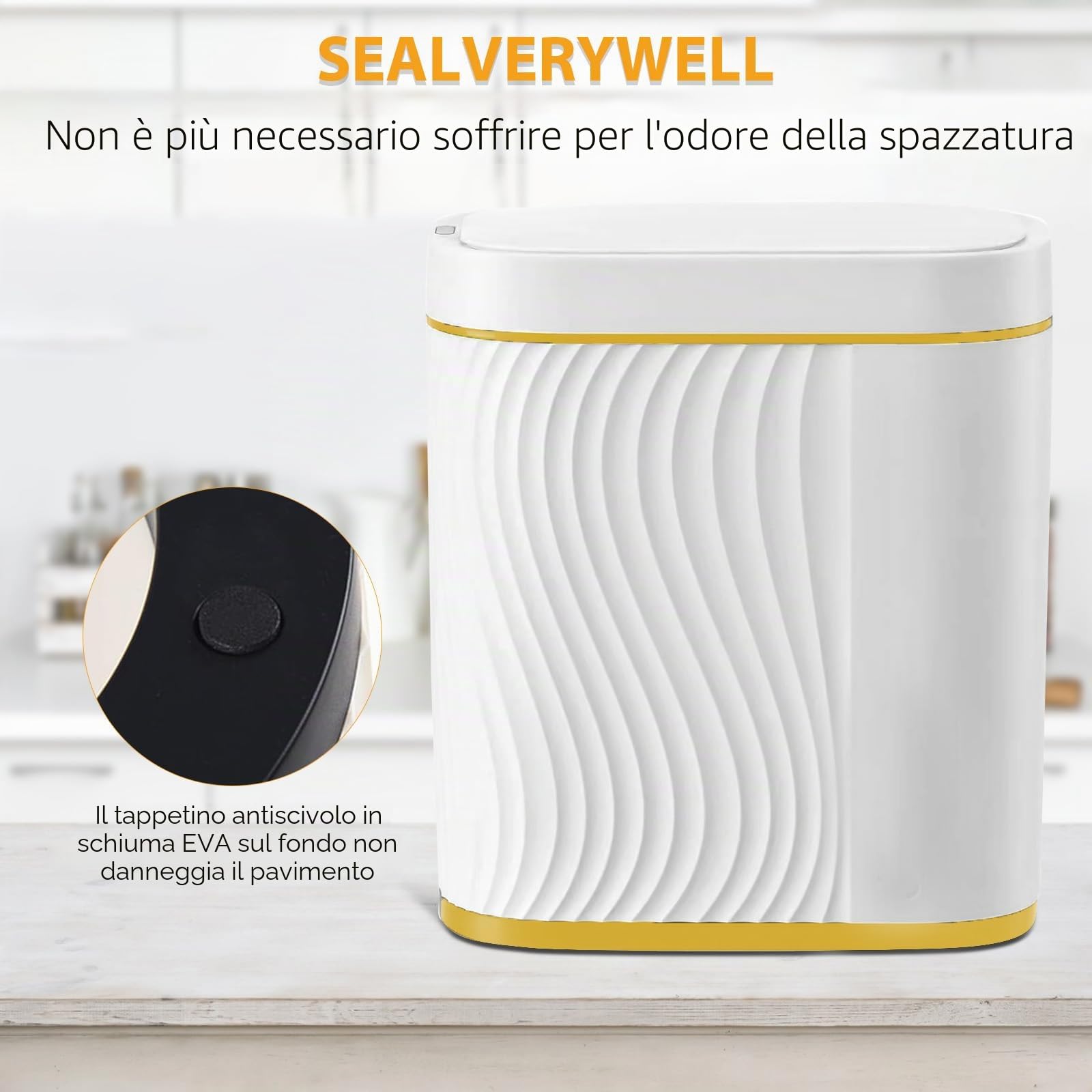 MeYuxg Pattumiera Bagno, 8L Cestino a Sensore Intelligente con Coperchio, Piccolo Impermeabile, Pattumiera con Sensore di Movimento, Bidoncino Bagno, Arredo Bagno (Phnom Penh Bianco)