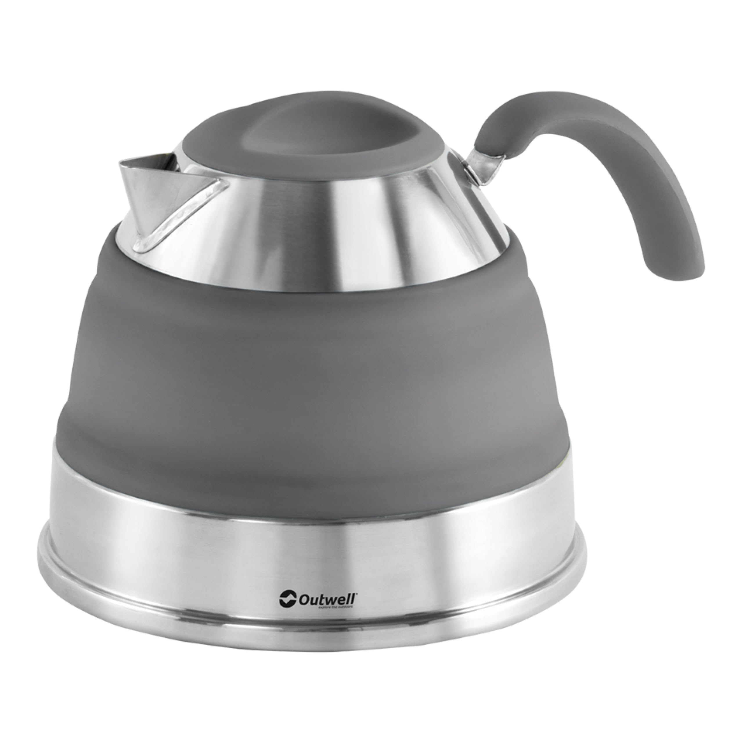 Outwell Collaps Collapsible Camping Kettle 1.5L – Foldable Travel Water Kettle, Compact Portable Camp Tea Kettle, Stainless Steel & Premium Silicone - For Outdoor, Camping, Travel (Grey Mist)