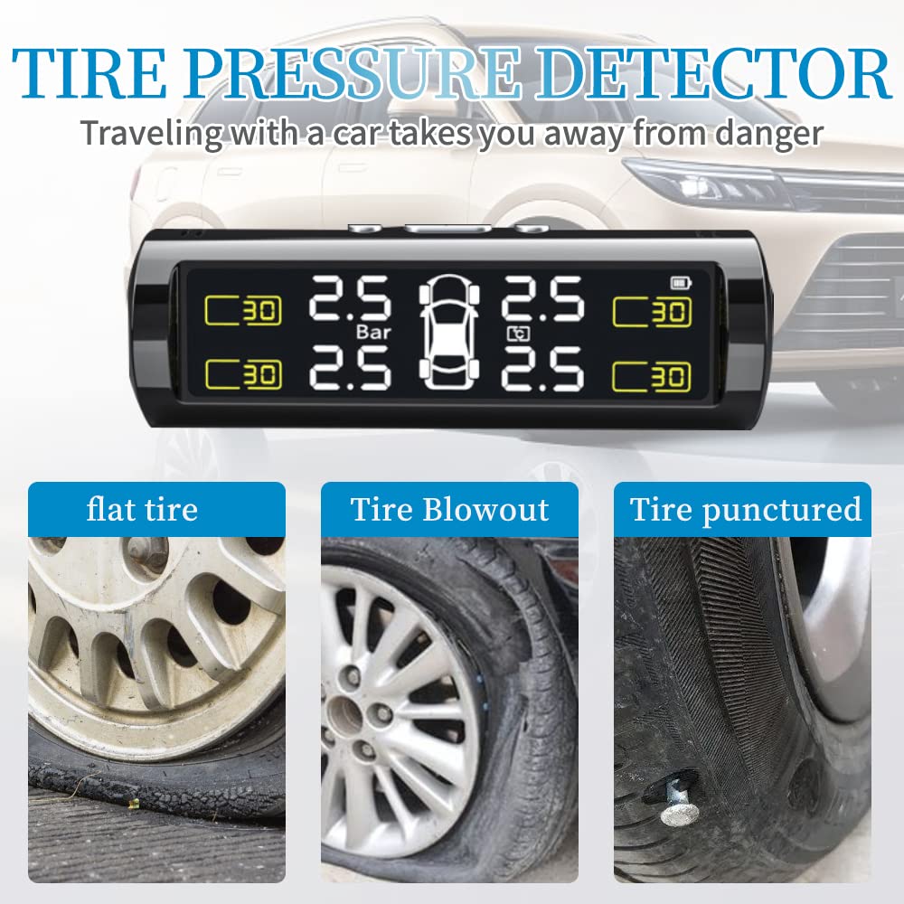 Sistemi di monitoraggio del sensore di Pressione dei Pneumatici con Display LCD TPMS Rilevatore di Pressione in Tempo Reale Universale per Auto con valvola Esterna